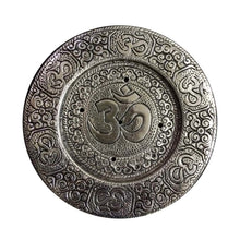 Load image into Gallery viewer, Aluminum Tibetan Incense Holder Om- 4.5&#39;&#39; Diameter
