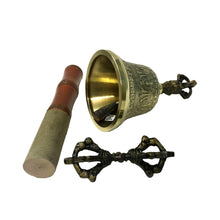 Load image into Gallery viewer, Brass Tibetan Bell with Dorje and Striker - 5inch high