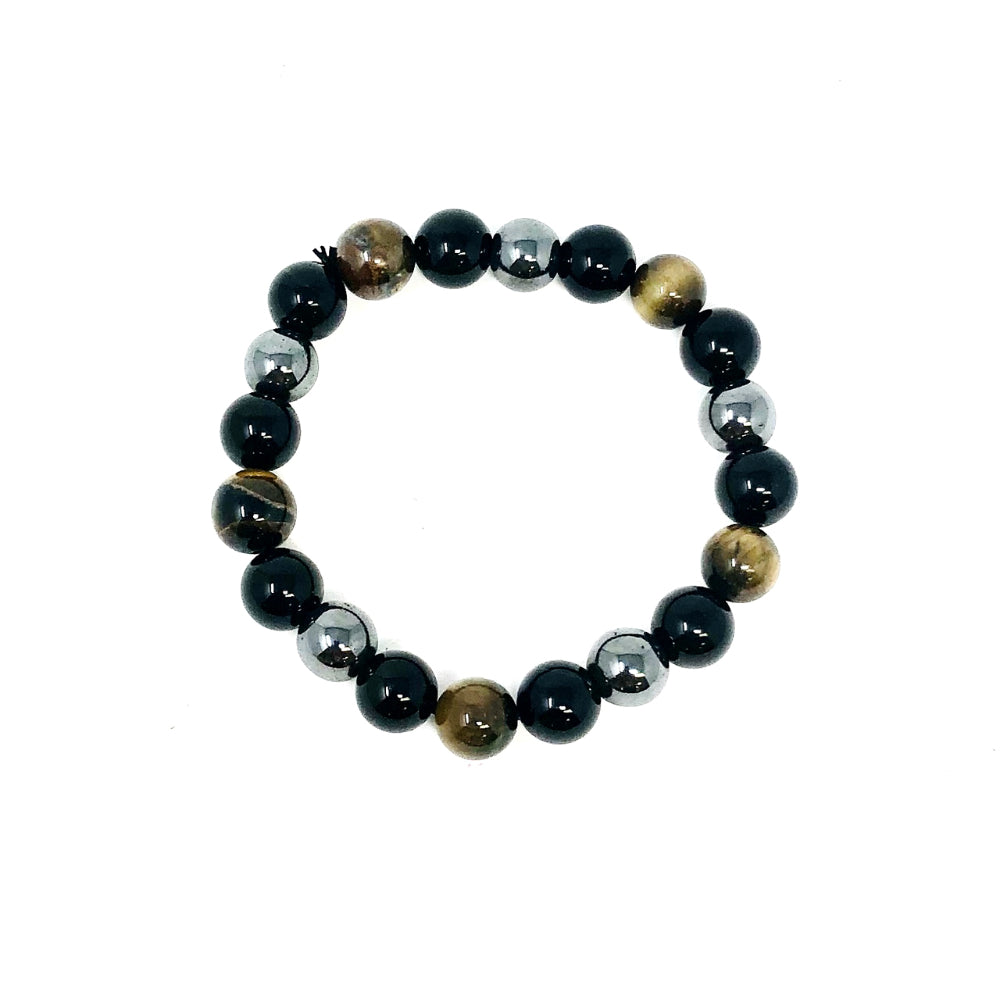 Tiger Eye, Hematite and Black Obsidian 10mm Bracelet #40