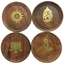 Load image into Gallery viewer, Wooden Round Incense )( Cone Burners Gold Prints (Pack of 12)