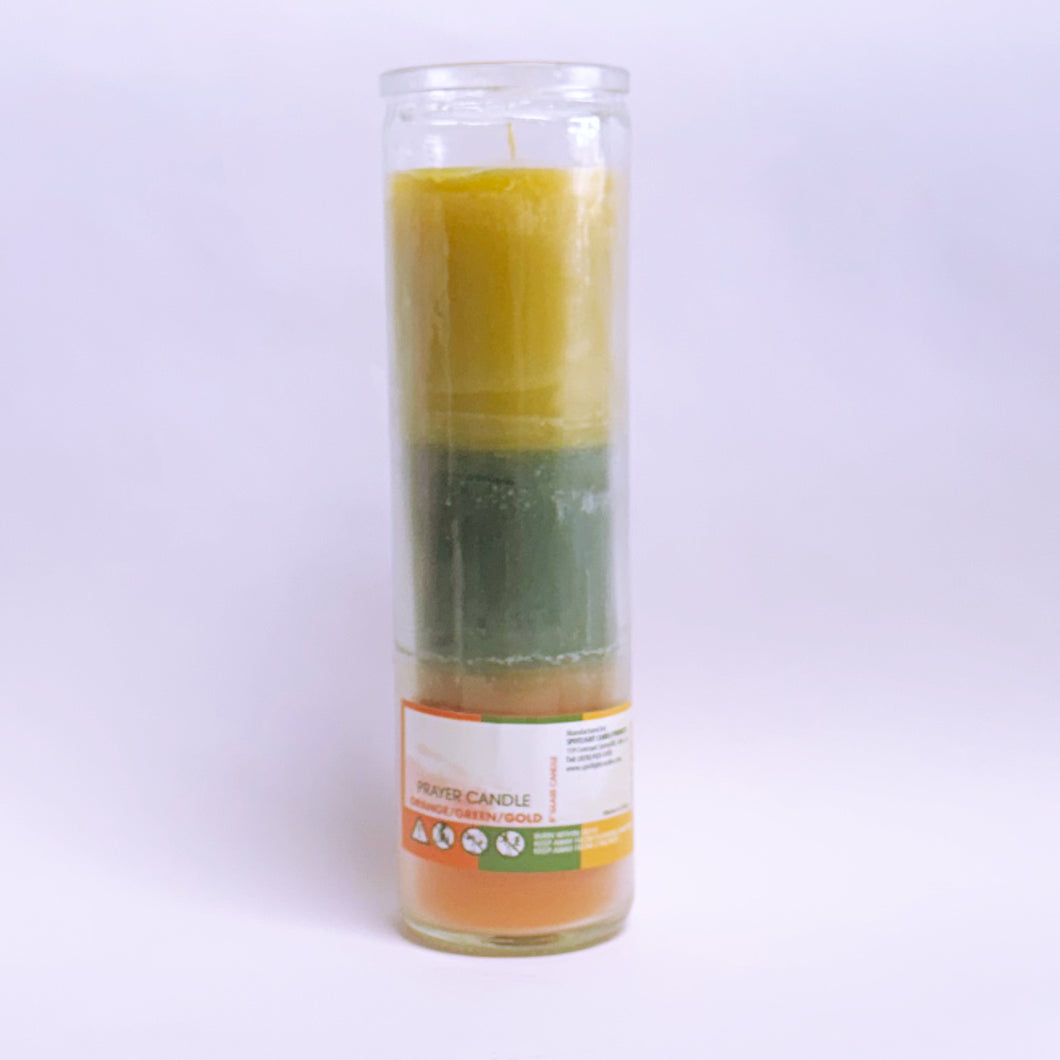 Orange,Green and Yellow plain glass candle
