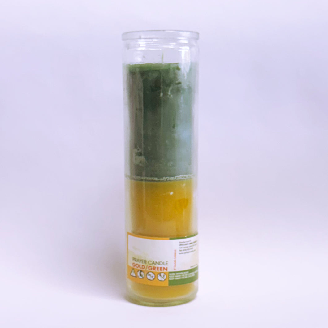 Yellow and green plain glass candle
