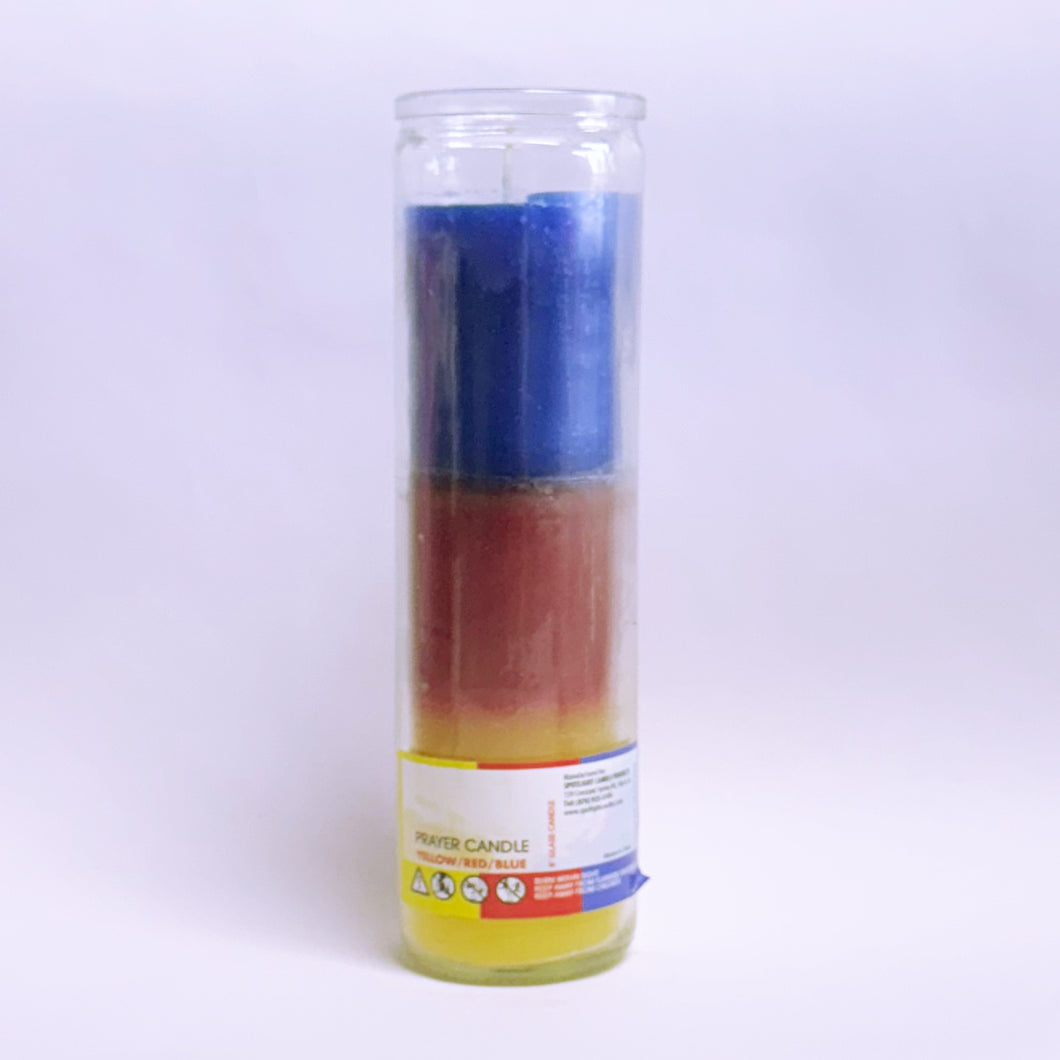 Yellow Red & Blue plain glass candle