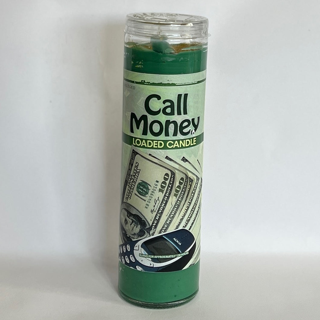 Loaded Call Money glass candle