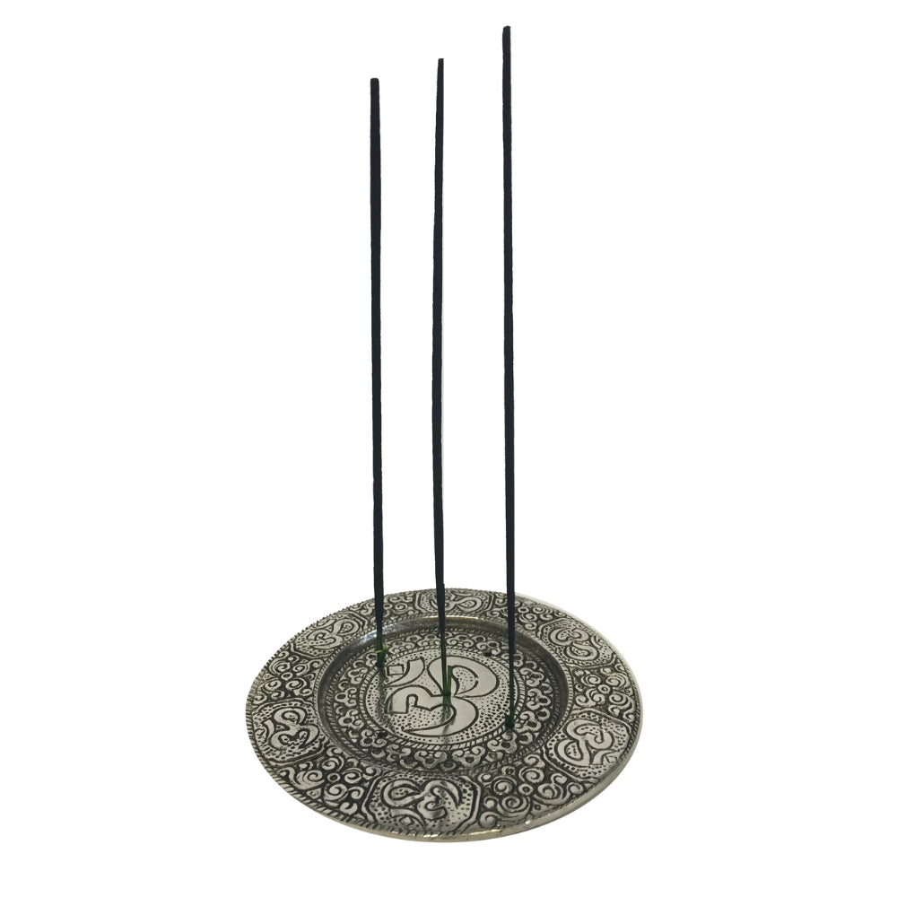 Aluminum Tibetan Incense Holder Om- 4.5'' Diameter