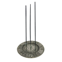 Load image into Gallery viewer, Aluminum Tibetan Incense Holder Om- 4.5&#39;&#39; Diameter
