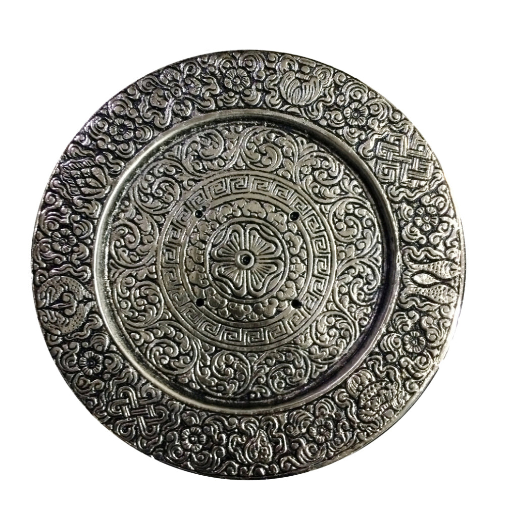 Aluminum Tibetan Round Shaped Incense Burner- 5.5'' Diameter