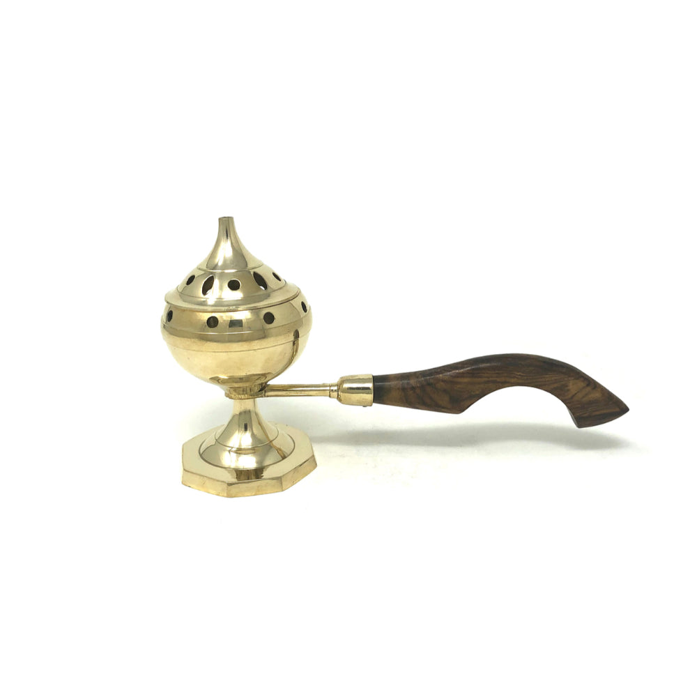 Brass Charcoal Burner with Wood Handle