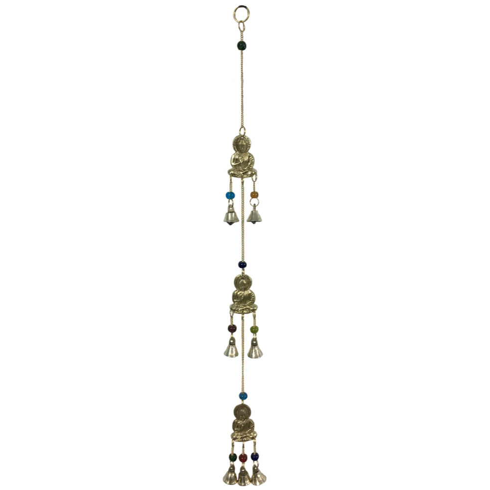 Brass Wind Chime with bells and 3 Buddha