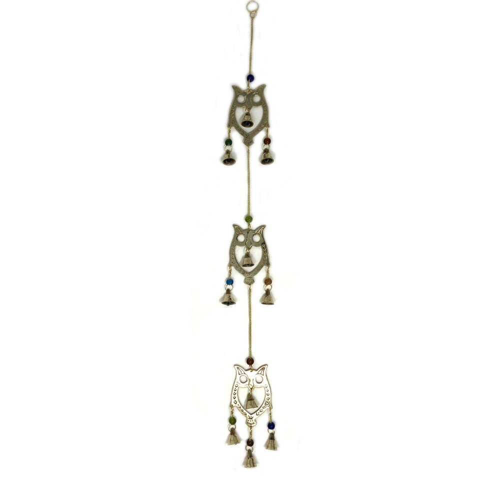 Brass Wind Chime with bells and 3 Owl