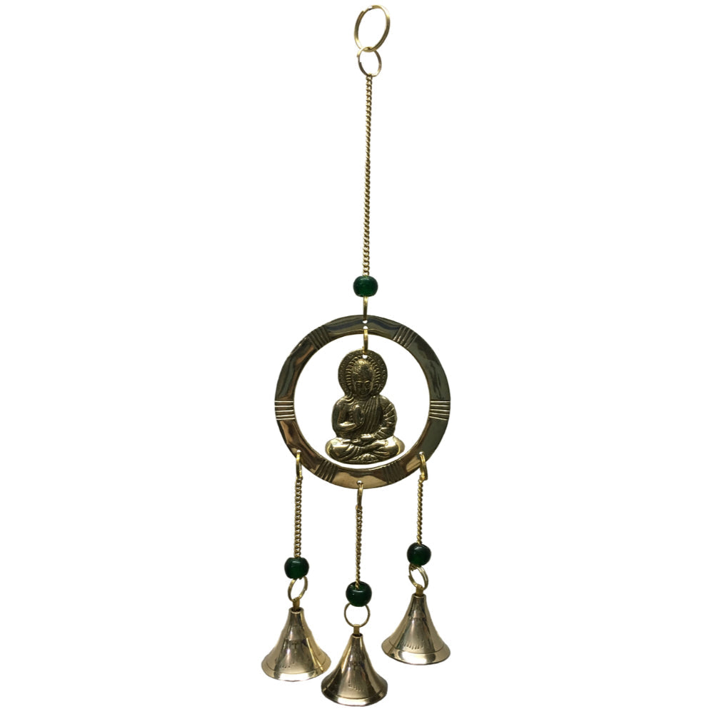 Brass Wind Chime with bells & beads Buddha in Ring