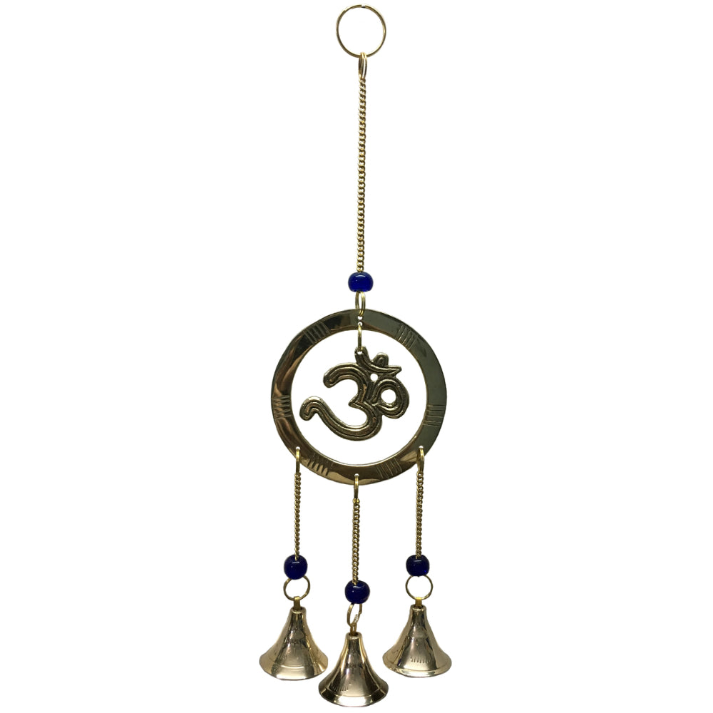Brass Wind Chime with bells & beads Om in Ring