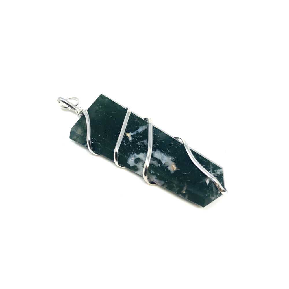 Flat Wire wrapped pendant Moss Agate