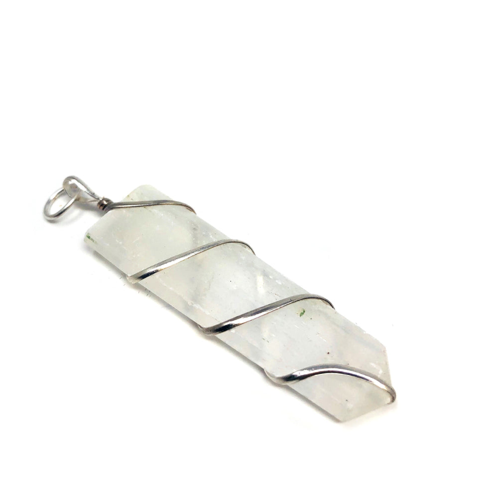 Flat Wire wrapped pendant Selenite