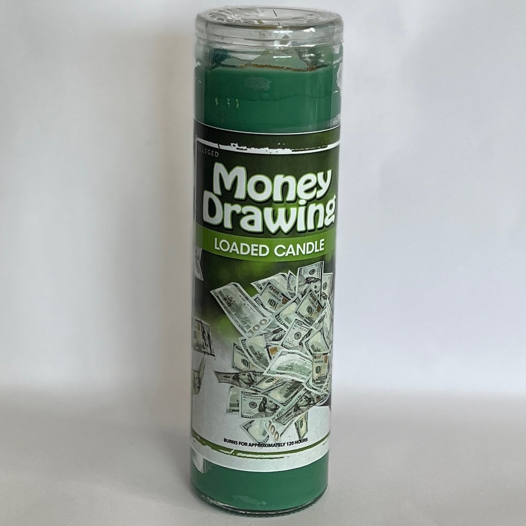 Loaded Money Drawing glass candle