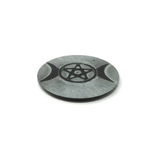 Load image into Gallery viewer, Stone Incense &amp; Cone Burner Round Triple Moon Pentacle 4inch
