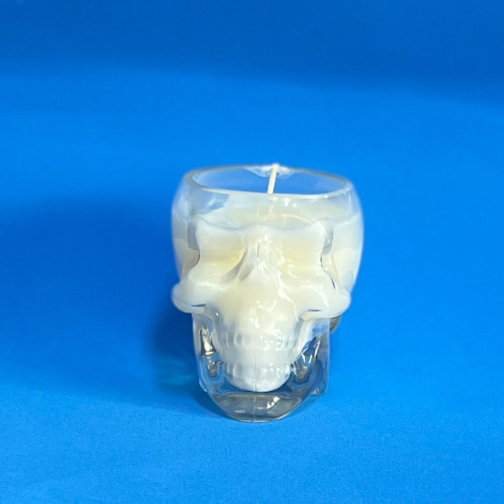White Skull glass candle