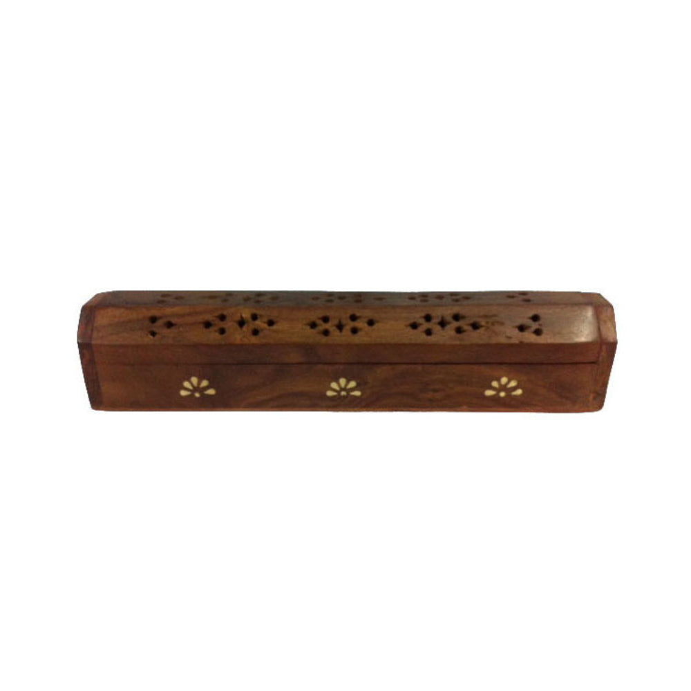 Wooden Coffin Box Incense Cone Burner with Storage (Sunflower)