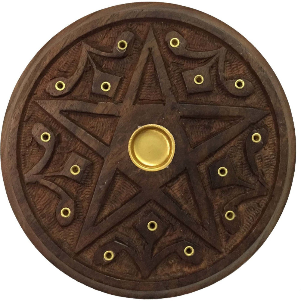 Wooden Round Plate Burner Pentacle (Pack of 12)